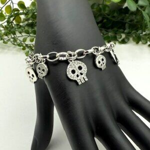 Nordstrom CARA New York Silver Tone Charm Bracelet with Glimmering Skulls